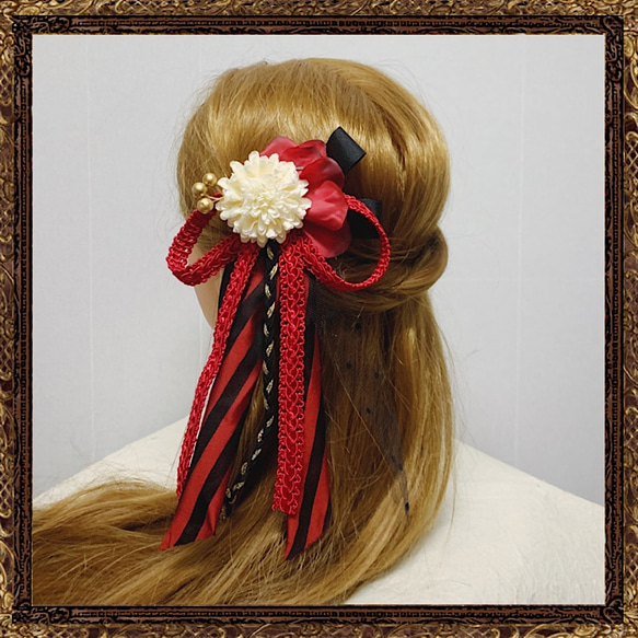 Shichi-Go-San Hair 髮飾，絲帶，花朵，紅色，淺藍色，大正浪漫裝飾，花朵和絲帶，5 種顏色 [可重複使用夾式] 第3張的照片