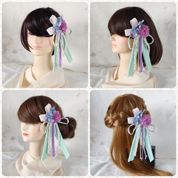 Shichi-Go-San Hair 髮飾，絲帶，花朵，紅色，淺藍色，大正浪漫裝飾，花朵和絲帶，5 種顏色 [可重複使用夾式] 第5張的照片