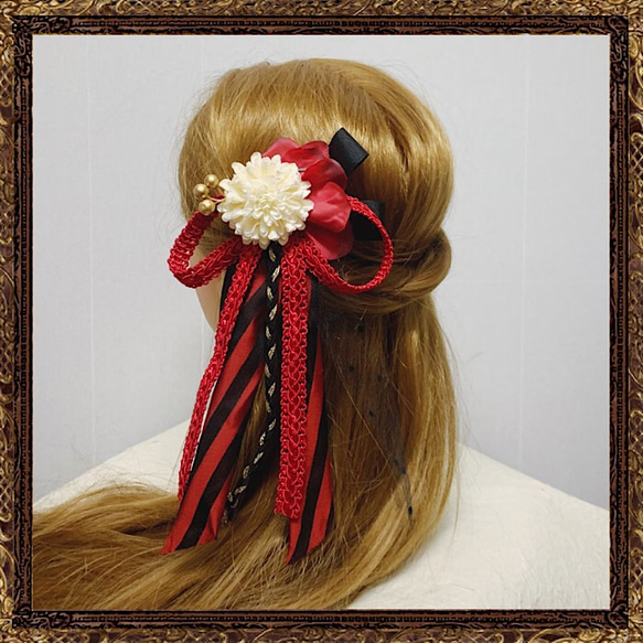 卒業式　袴　成人式　入学式　お呼ばれ　髪飾り　お花とリボンの大正ロマン飾り　（全5色) 2枚目の画像