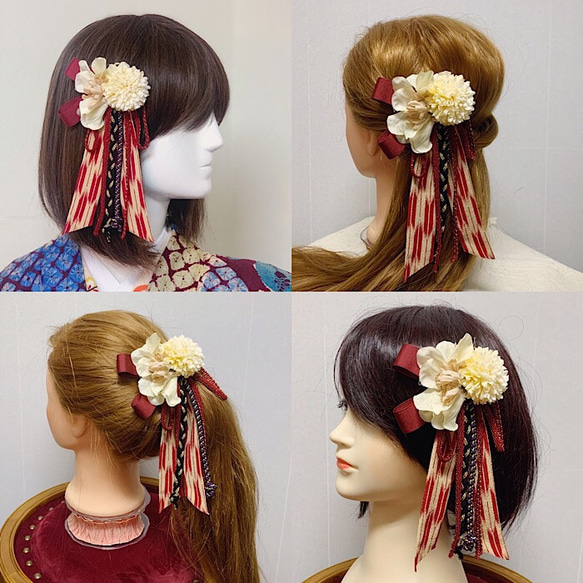 卒業式　袴　成人式　入学式　お呼ばれ　髪飾り　お花とリボンの大正ロマン飾り　（全5色) 10枚目の画像