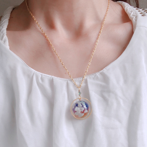 青空雲 ネックレス 蝶々 桜 レジン 球体 丸 ネックレス