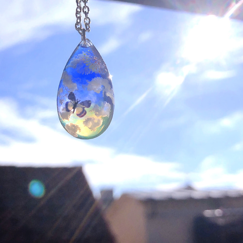 天然石アクセサリー♡ レジン チェーン 蝶々 お守り （高品質天然石 