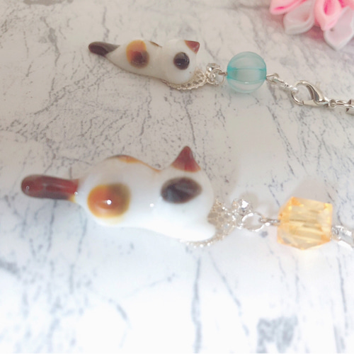猫ストラップ 三毛猫 レジン 携帯ストラップ チャーム