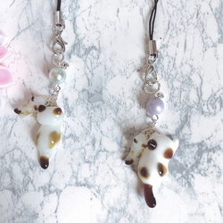 選べるパーツ/親子バージョン】猫ストラップ 三毛猫 レジン 携帯