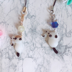 売れました　しっぽでハート❤ペアチビ猫ストラップ　レジン 選べるパーツ/親子バージョン】猫ストラップ 白黒猫 レジン 携帯