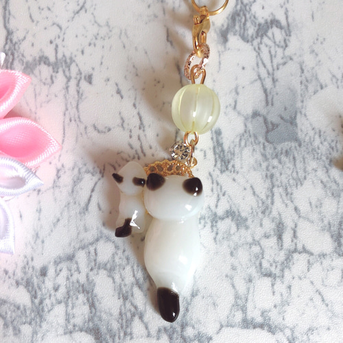 選べるパーツ/親子バージョン】猫ストラップ 白黒猫 レジン 携帯