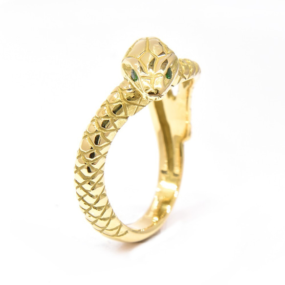 ヘビ　リング　エメラルド　18金　ゴールド　蛇　スネーク　レディース　メンズ　ユニセックス　指輪 2枚目の画像