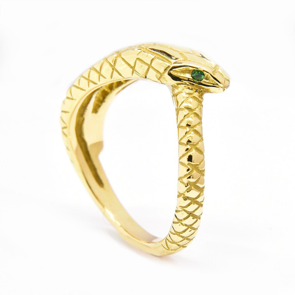 ヘビ　リング　エメラルド　18金　ゴールド　蛇　スネーク　レディース　メンズ　ユニセックス　指輪 3枚目の画像