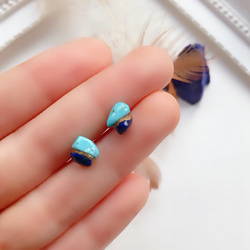 空と海 天然石 現代金継ぎボディピアス ラピスラズリ ターコイズ 軟骨ピアス 片耳 14G 16G 18G 2枚目の画像