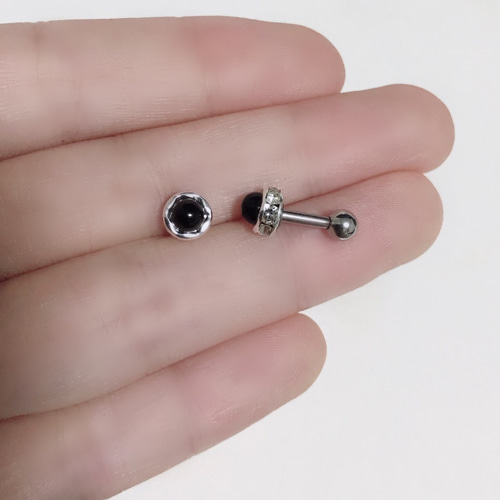 ブラックオニキス ボディピアス 天然石 14G 16G 18G 軟骨ピアス