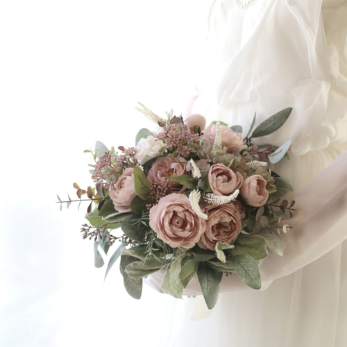 ブライダルブーケ&ブートニア (アンティークピンクローズブーケ  