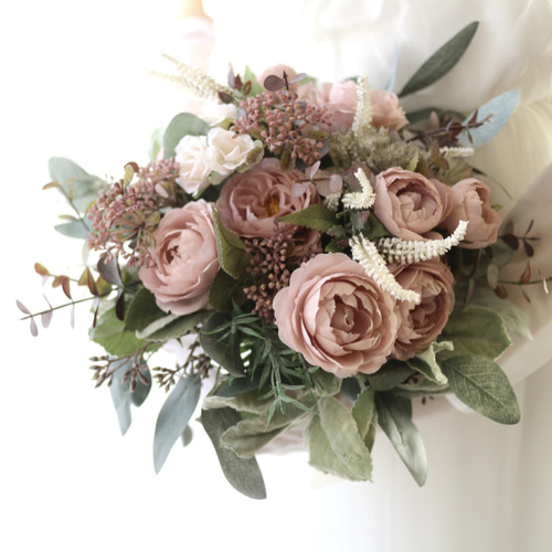 ブライダルブーケ&ブートニア (アンティークピンクローズブーケ  