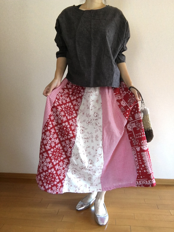 赤・白・ピンク☆ふわり可愛いコットンスカート ♫ 2枚目の画像
