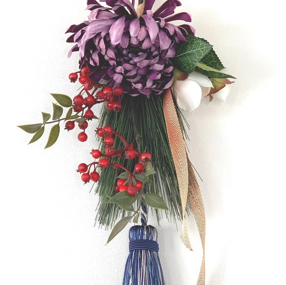 タッセル正月飾り 紺色  月光の菊　 3枚目の画像