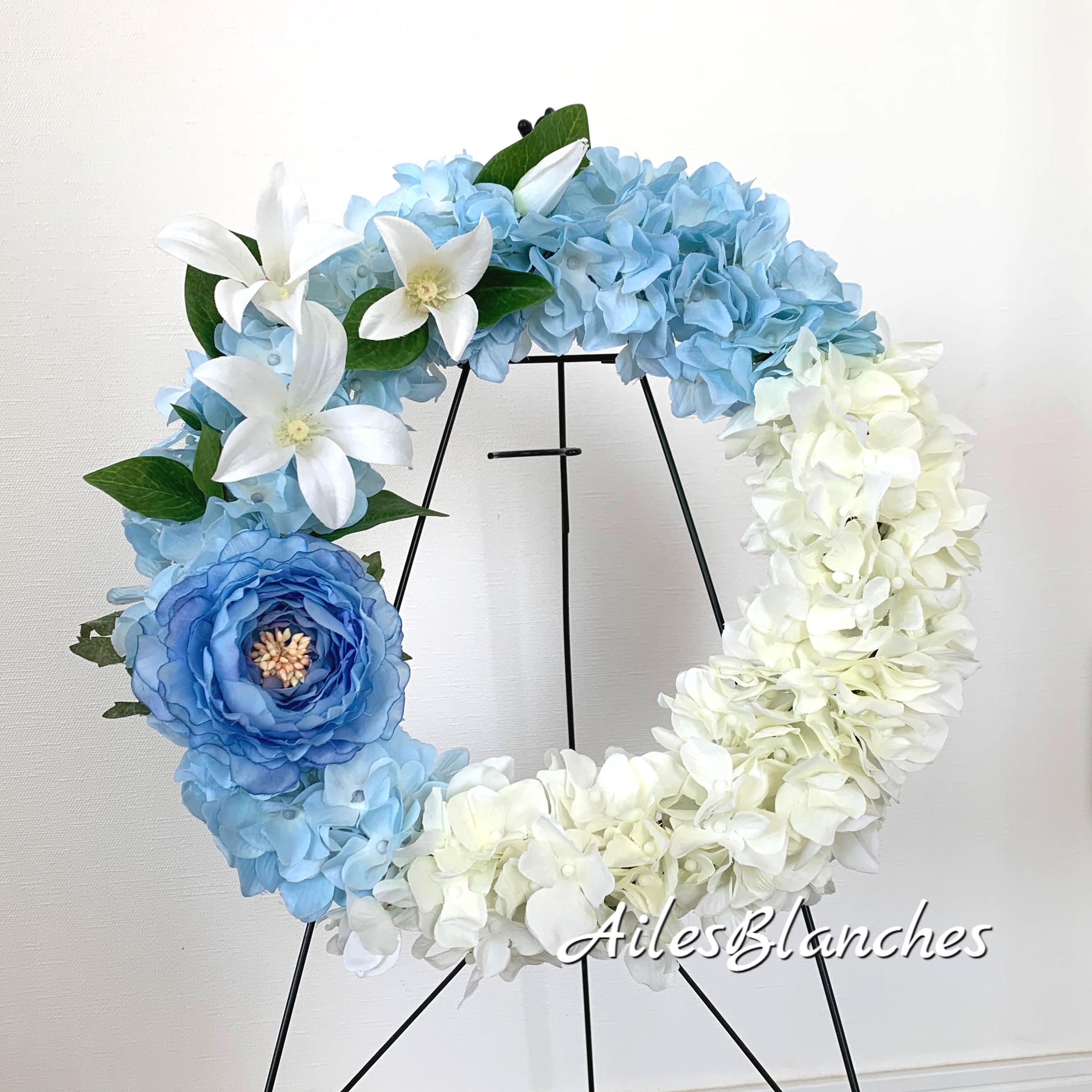 ブルーラナンキュラスとベルテッセンのリース　creema限定