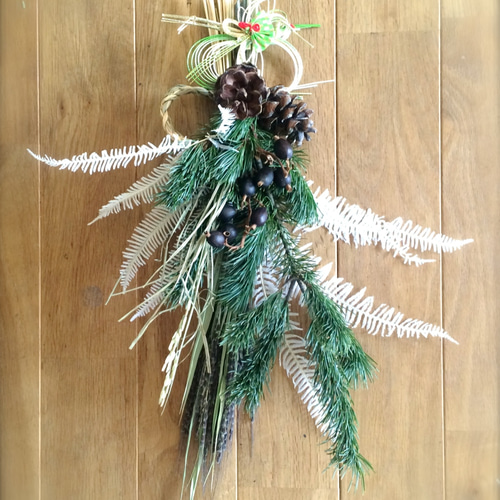 五葉松と古代稲のお正月スワッグ しめ縄・しめ飾り primadecor 通販