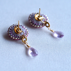 2way 刺繍ピアス 天然石キャッチ付（サージカルステンレス）purple 3枚目の画像