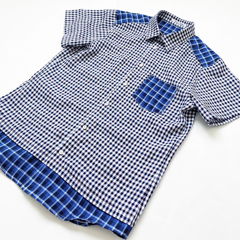 チェック柄切替のリネンシャツ