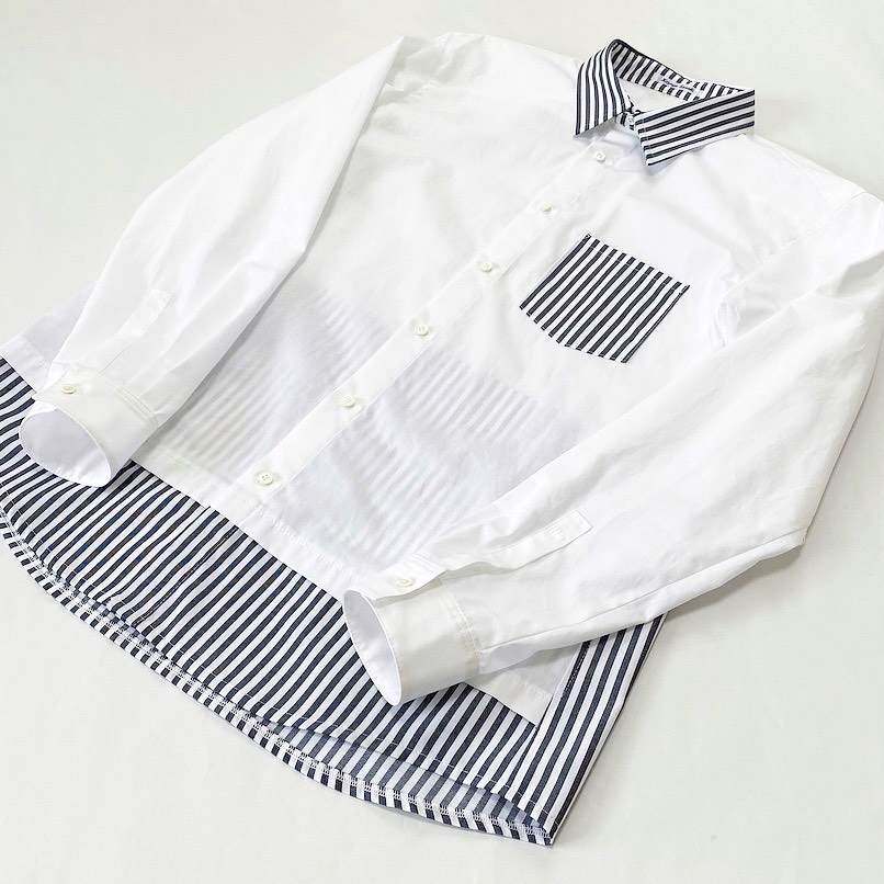 ストライプ切替のホワイトシャツ