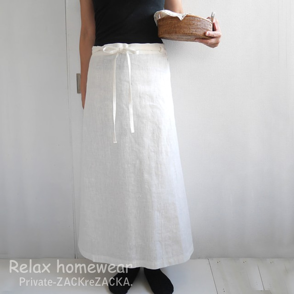 リトアニアリネン100％・履き込むほど柔らかくくったり可愛い・巻きスカートオフホワイト 2枚目の画像