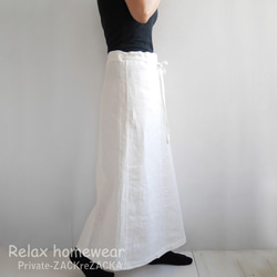 リトアニアリネン100％・履き込むほど柔らかくくったり可愛い・巻きスカートオフホワイト 3枚目の画像