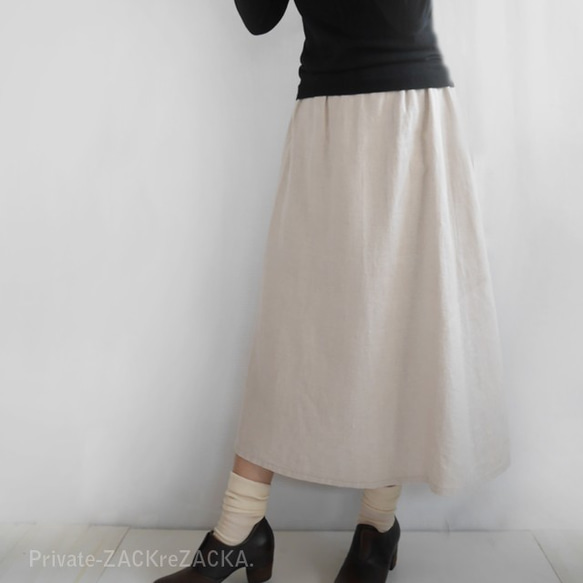 リネン100％起毛・マットな素材感がやさしい雰囲気のスカートミディ丈 3枚目の画像