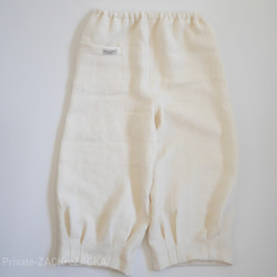 リネン100％ワッフル織り・動きやすいひざ下タック・ルームウエア・パジャマ・外出にずっと履けて快適・オフホワイト 6枚目の画像