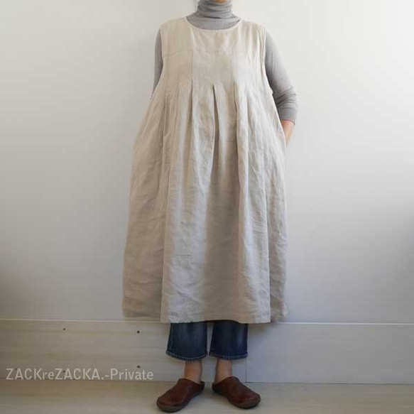 【再販】タンブラーリネン100％・キナリ・1年じゅう使えるジャンパースカート・ゆったり・コクーン・冬重ね着OK 6枚目の画像