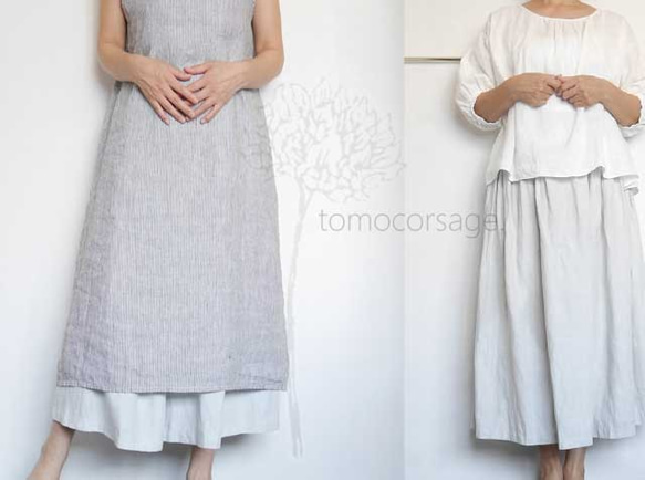 国産リネン100％・ファンタムグレーがやさしい雰囲気のミディ丈ギャザースカート 5枚目の画像