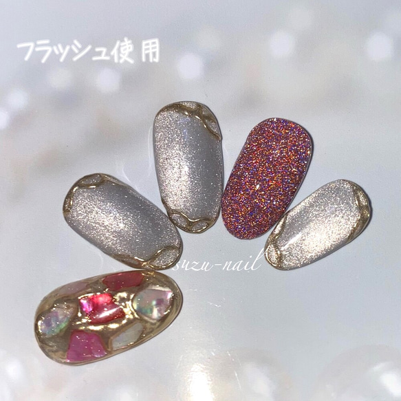 新作☆フラッシュネイル/シェルネイル/マグネットジェル/nails/ステンドグラスネイル/最新ネイル/冬/春 1枚目の画像