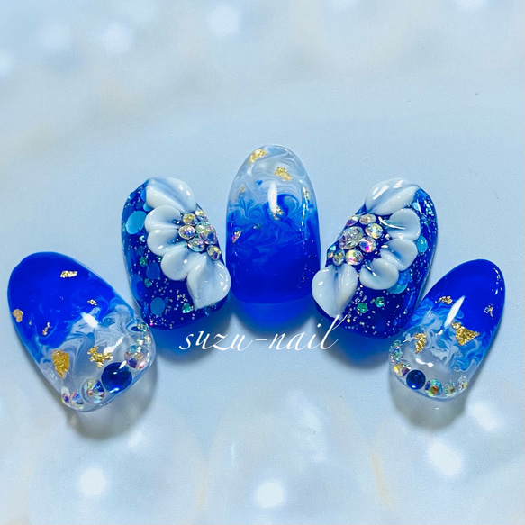 再販3☆3dネイル/ネイル/ブルー/nails/ネイル/マーブルネイル/ネイル/宝石石鹸ネイル 3枚目の画像