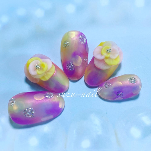 新作☆フラワーネイル/3dネイル/nails/ネイル/水玉ネイル/ドットネイル