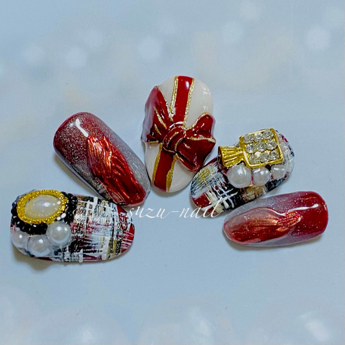 再販2☆秋・冬/リボンネイル/3dネイル/nails/ネイル/ツイードネイル