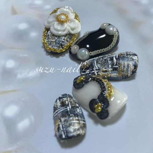 再販3☆カラー変更可/フラワーネイル/3dネイル/nails/ネイル/ツイード  