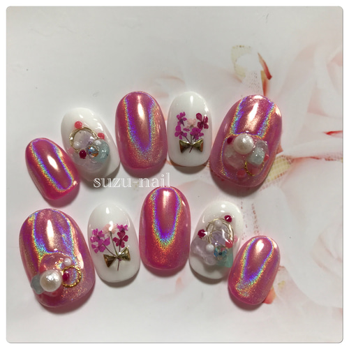 再販5☆フラワー×ユニコーンネイル ネイルチップ（つけ爪） suzu-nail