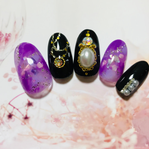 design7】韓国 ブラッククラウンネイルチップ ネイルチップ（つけ爪  