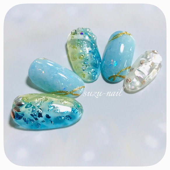 ♡おまかせ夏ネイルフルオーダー♡ 再販7☆クリアカラー/ブルーネイル/夏/nails/シェルネイル