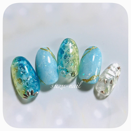 再販7☆クリアカラー/ブルーネイル/夏/nails/シェルネイル/爽やか