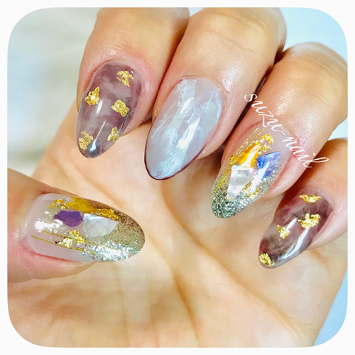 再販☆ニュアンスネイル/グレージュ/秋/nails/オータムネイル/金箔  