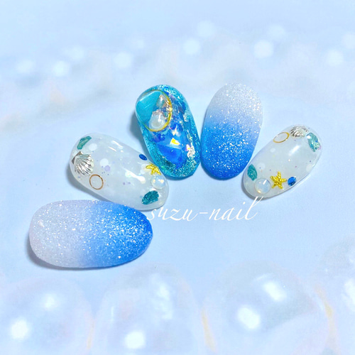 新作☆シュガーネイル/ネイル/ブルー/nails/ネイル/海ネイル