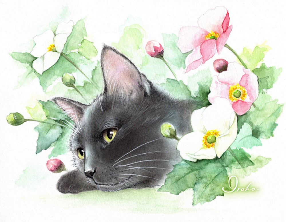 風景画 黒猫と庭のアート 黒猫と庭のアート 風景画