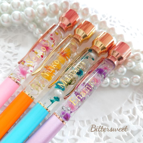 受注生産】ネーム入り印鑑付きハーバリウムボールペン《ゴールド立体