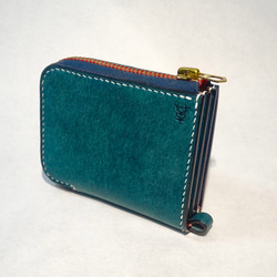 拉鍊小錢包-孔雀藍-零錢包-短夾-Pueblo-Waldes-法薩琳麻線手縫 第2張的照片