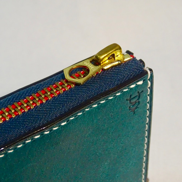 拉鍊小錢包-孔雀藍-零錢包-短夾-Pueblo-Waldes-法薩琳麻線手縫 第4張的照片