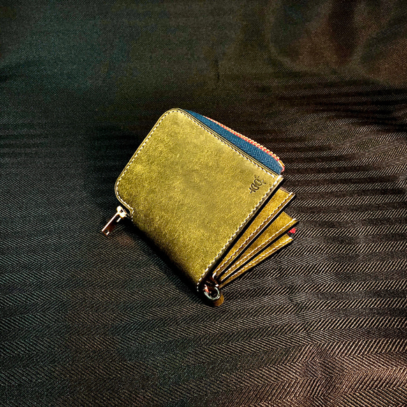 拉鏈小錢包-橄欖綠-零錢包-短夾-Pueblo-Waldes-法薩琳麻線手縫 第2張的照片