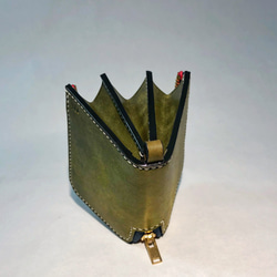 拉鏈小錢包-橄欖綠-零錢包-短夾-Pueblo-Waldes-法薩琳麻線手縫 第6張的照片