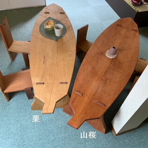 送料無料　無垢山桜のリーフボード　リビングテーブル　ベンチ　テレビボード　リビングボード 3枚目の画像