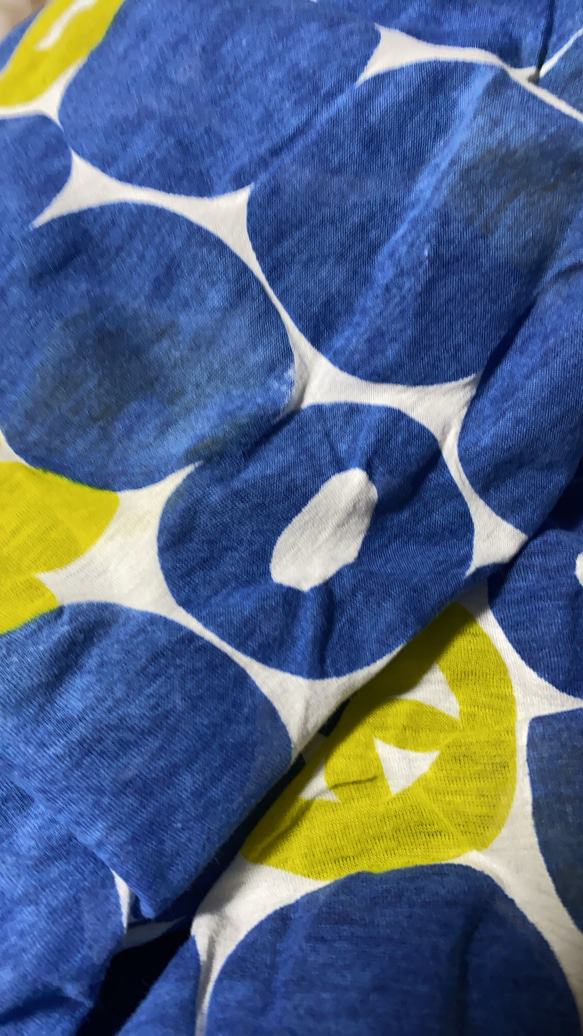 ☆666感謝記念☆ブルーとイエローの水玉模様が初夏に映える〜日差しが気になったらネック&ターバン　サラサラのリップル生地 7枚目の画像