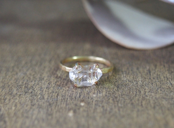 トモ様オーダー　原石のダイヤモンドクォーツのリング・ネックレス 1枚目の画像