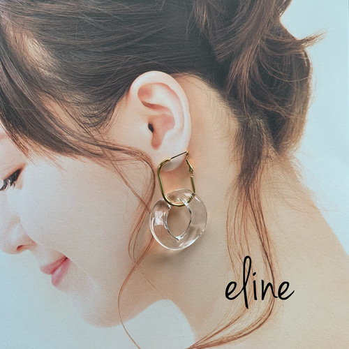 大ぶりピアス 大ぶりイヤリング クリアパーツ ゴールド クリアフープ 